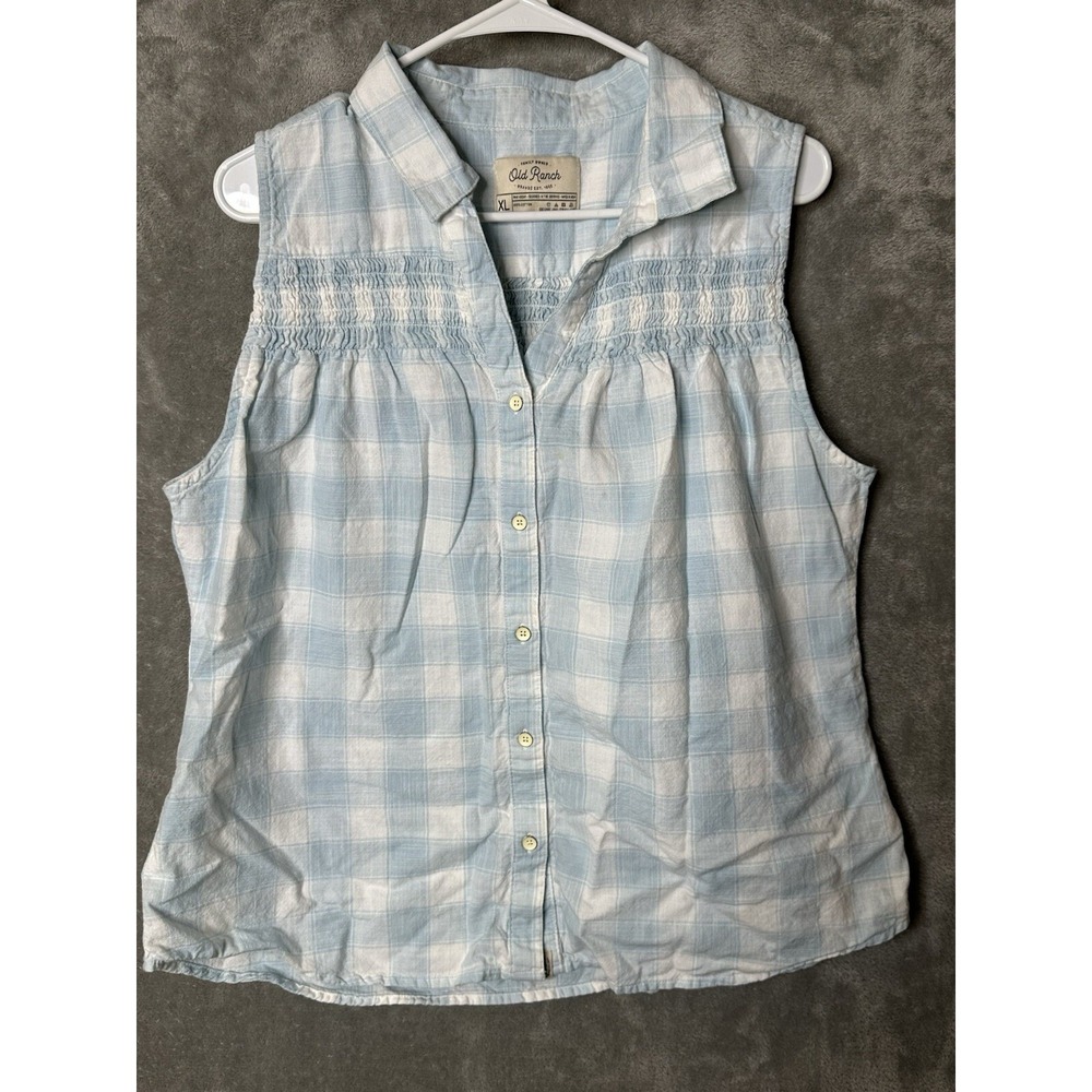Old Ranch Shirt Womens Extra Large Mesa Tank Sleeveless Plaid‎ Button Up
